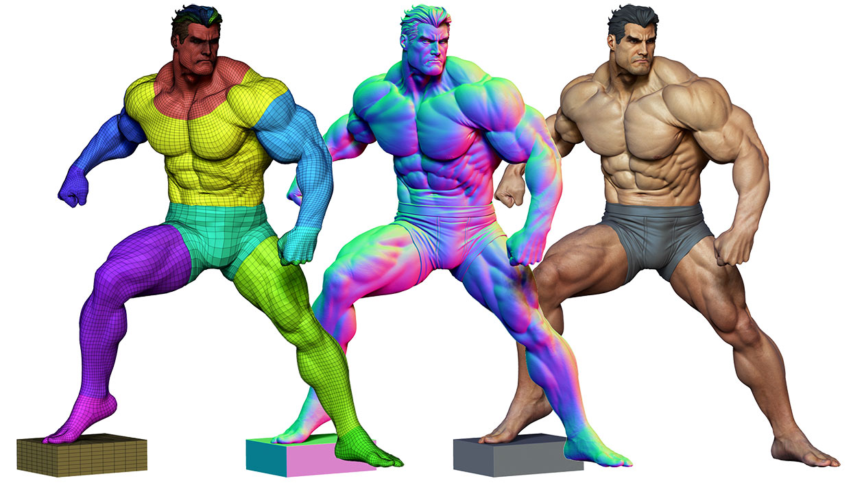 Super hero 3d body model topology 